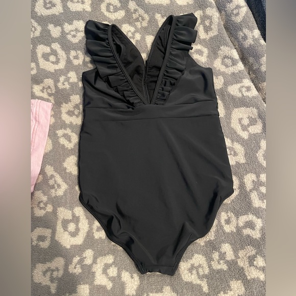 Black Ruffled One-Piece Swimsuit - Picture 2 of 3